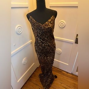 Fashion Nova, Leopard Print,  Sheer Maxi Dress Sz M